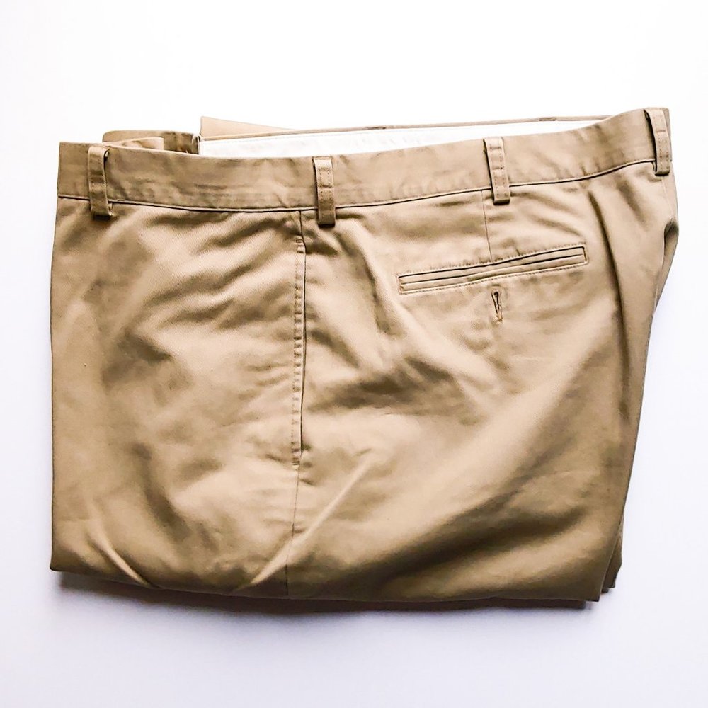Men's Wrinkle-Free Double Chinos, Natural Fit Plain Front Khaki Men's Size 42 29